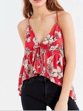 Women's Red Floral Hi Lo camisole tank — Lightweight Summer Sleepwear